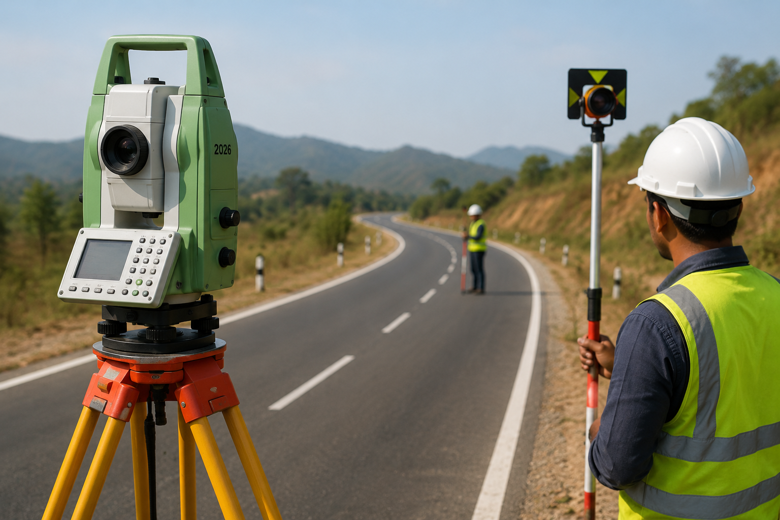 Surveyor looking through equipment